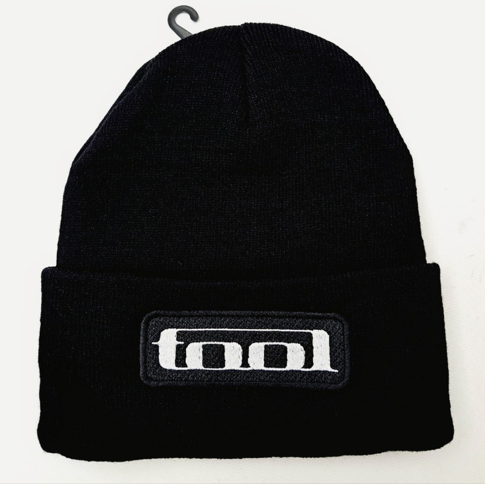 Tool Beanie Black Long Cuff Embroidered patch application Watch Cap Retro Rock - Picture 1 of 2